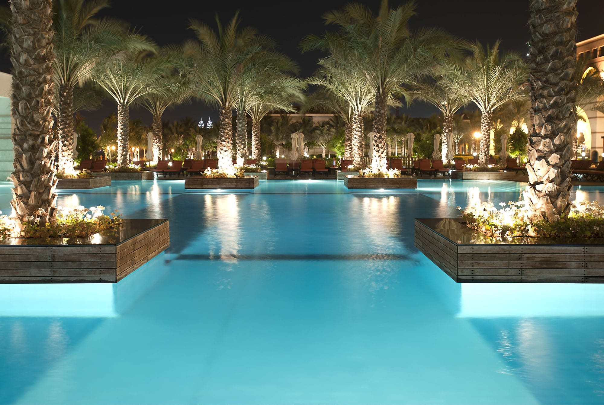 Clear water pool at night